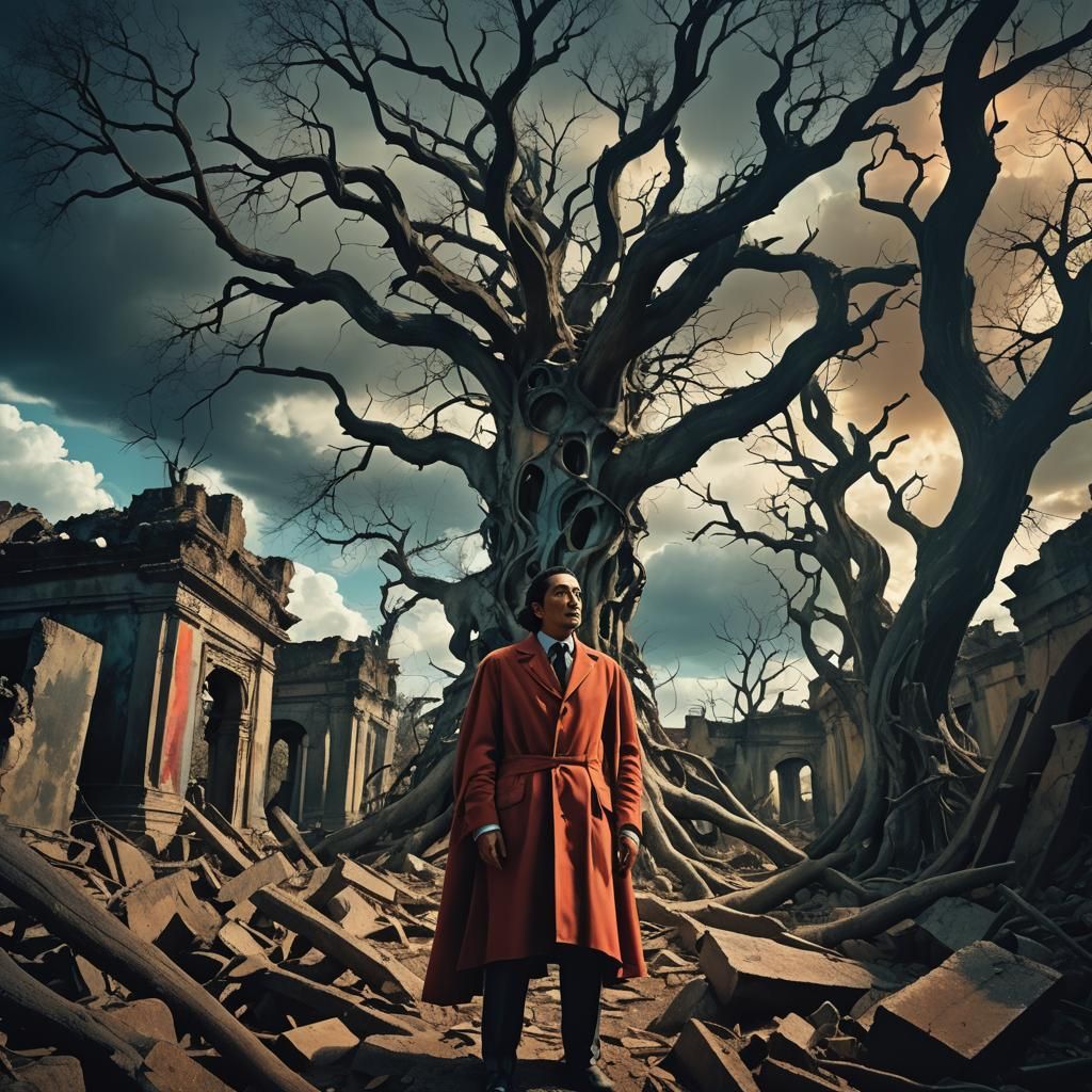 Surreal Ruined Landscape with Dreamlike Colors