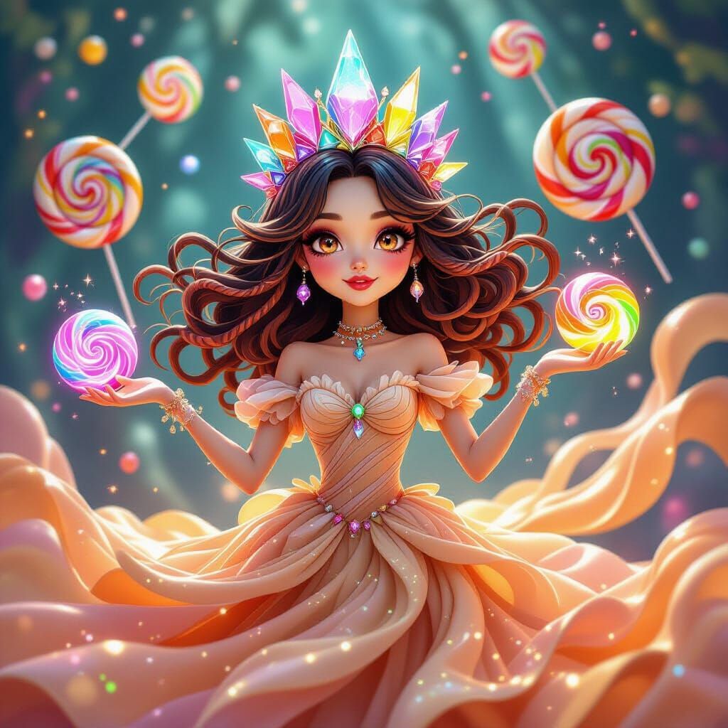 Candy Sorceress Conjuring Lollipops in Digital Art Style