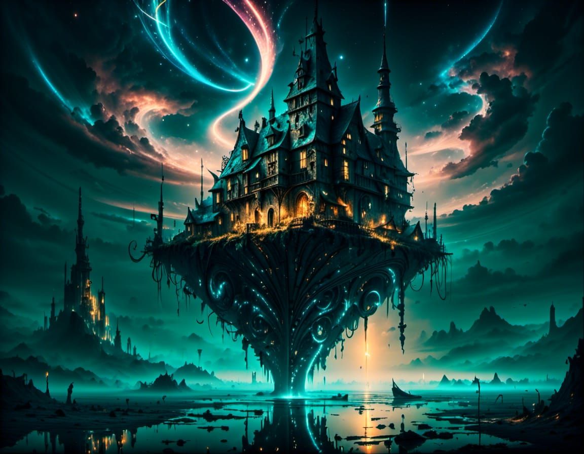 Surreal Artwork with Glowing Runes