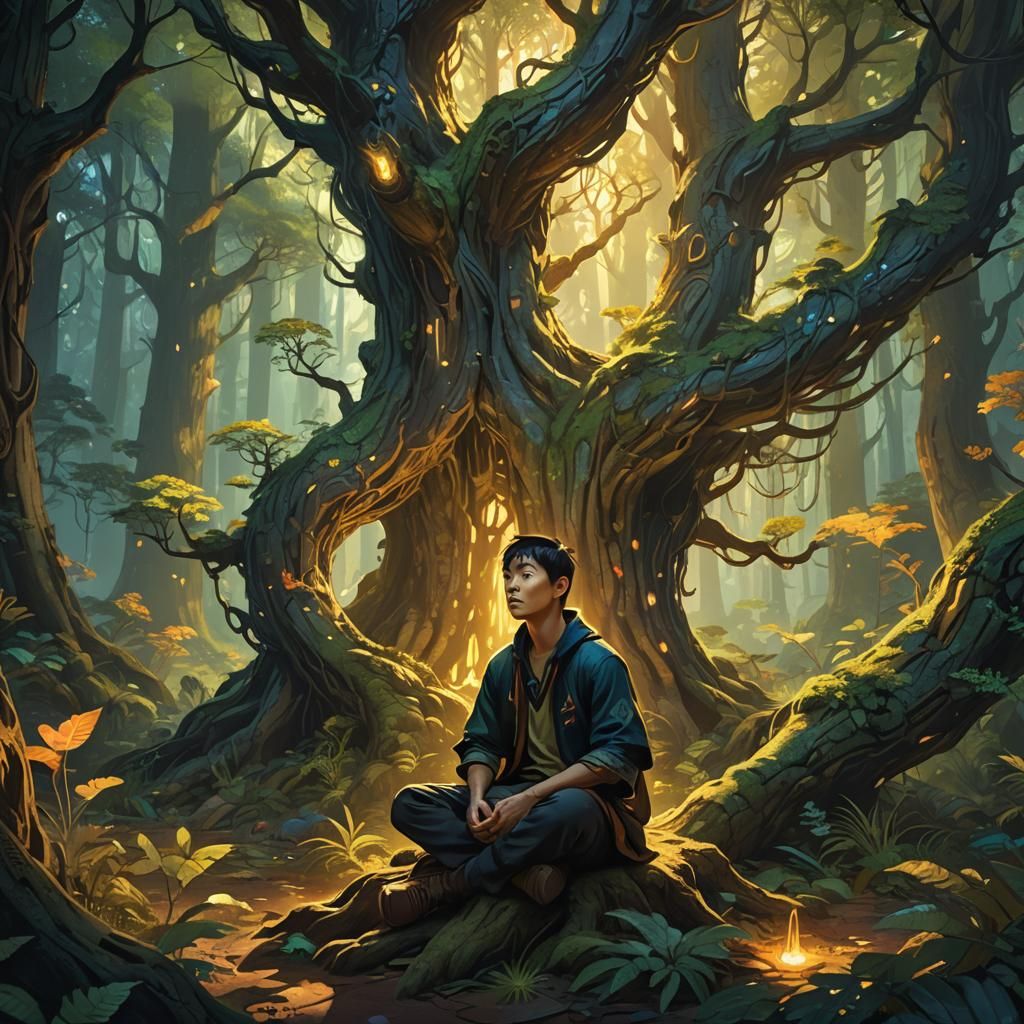 Person in Glowing Forest Concept Art