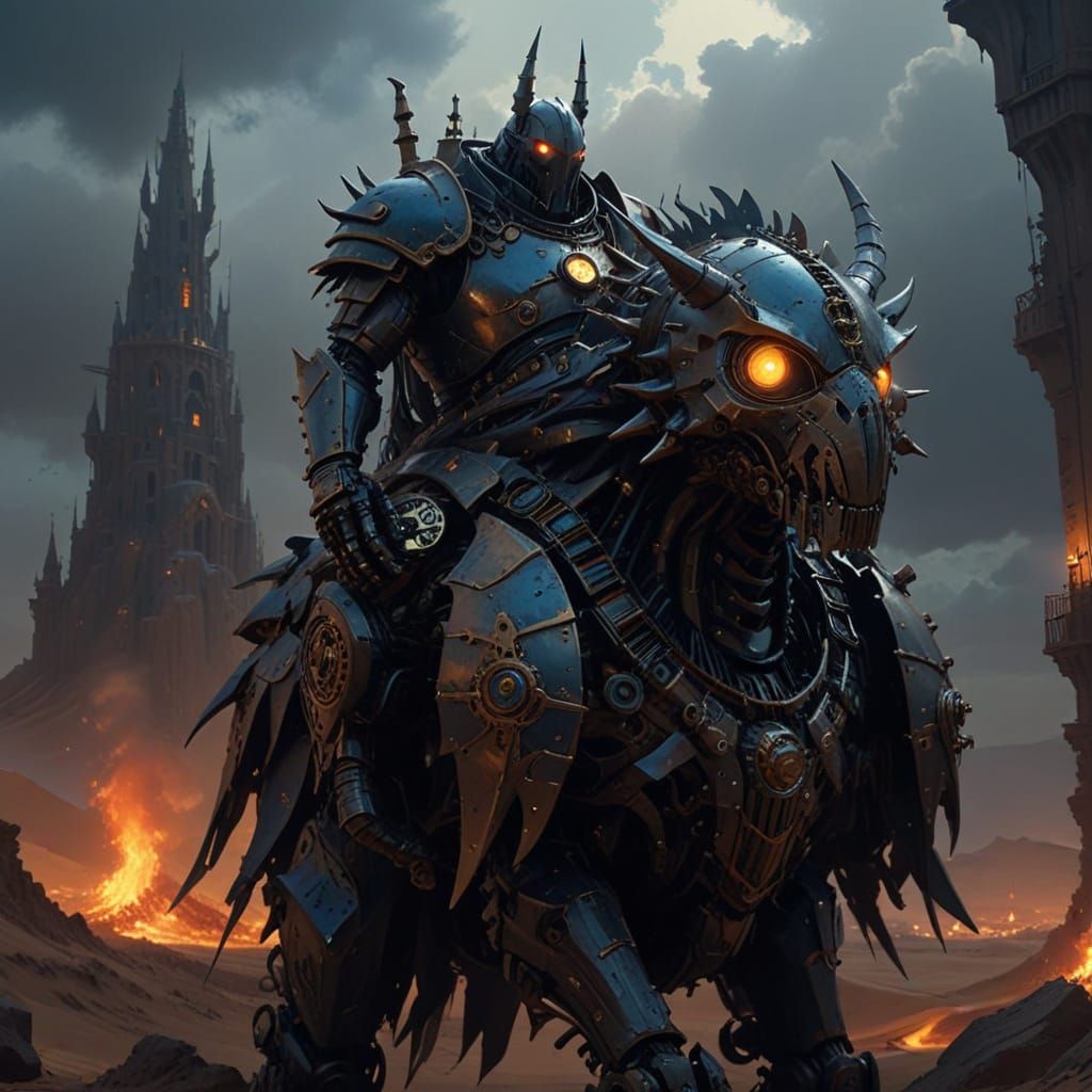 Steampunk City in Desert, Gothic Art Style