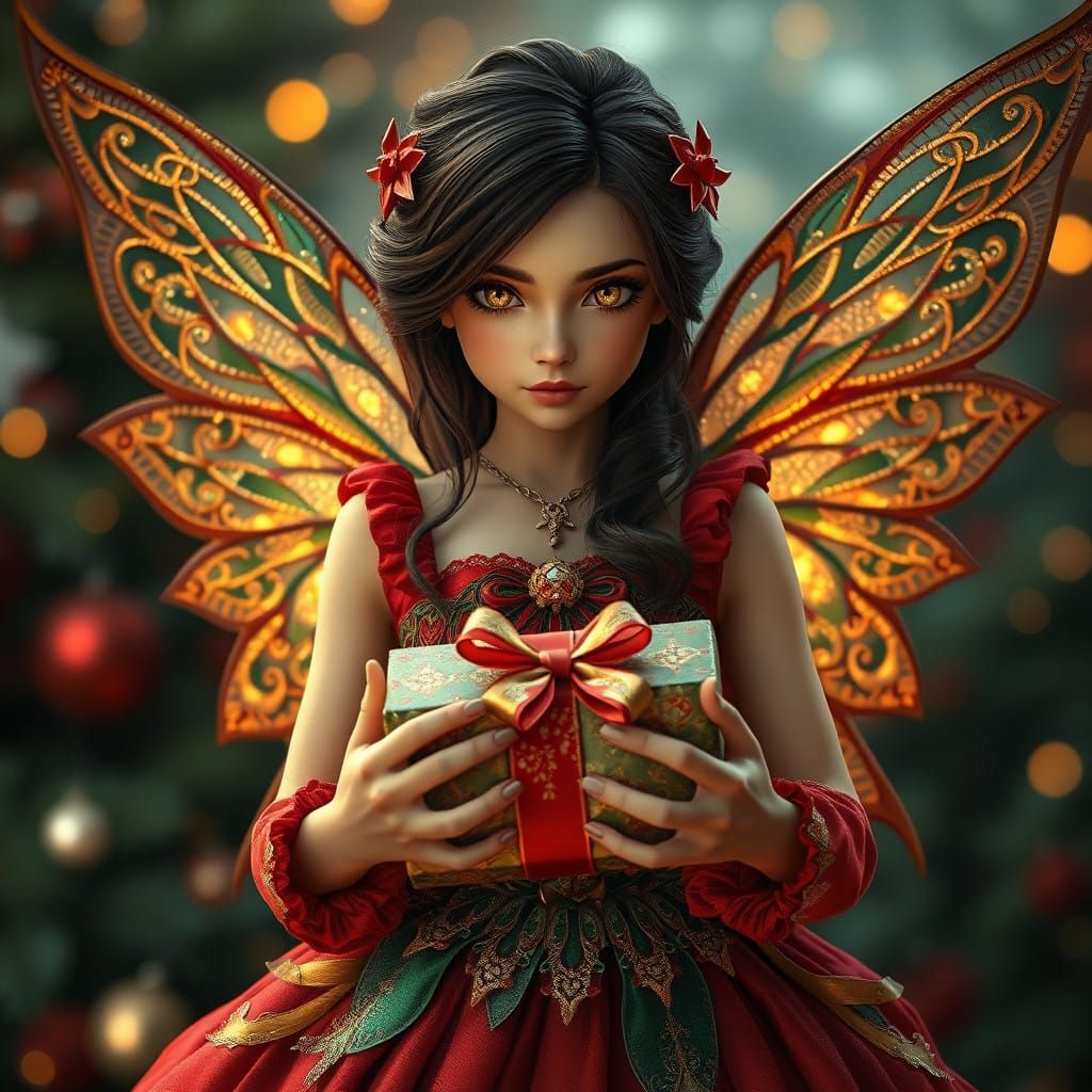 Golden Christmas Fairy in Richly Detailed Matte Painting