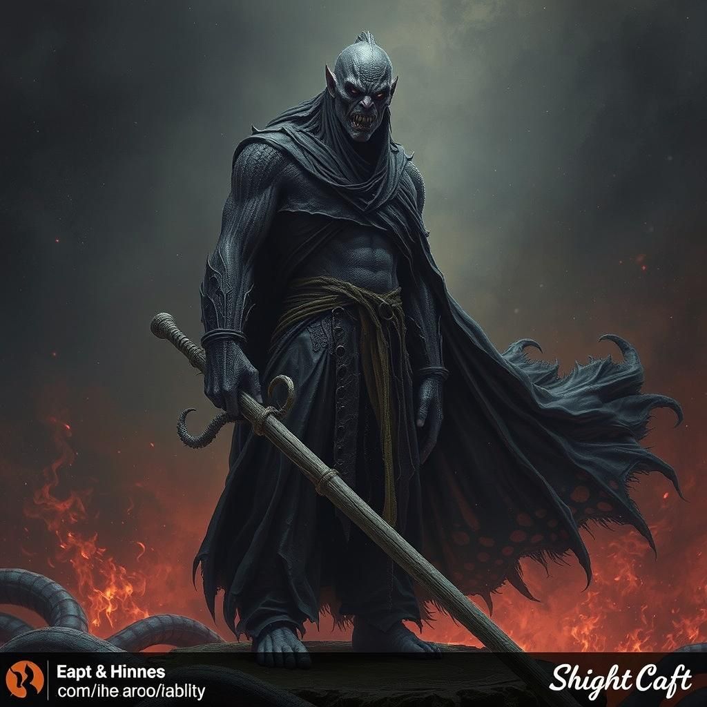 Grotesque Demon Rising from Fiery Pit