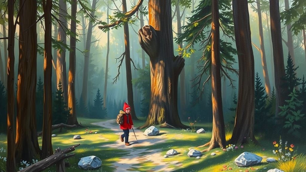 Little Red Riding Hood Forest Path Oil Painting