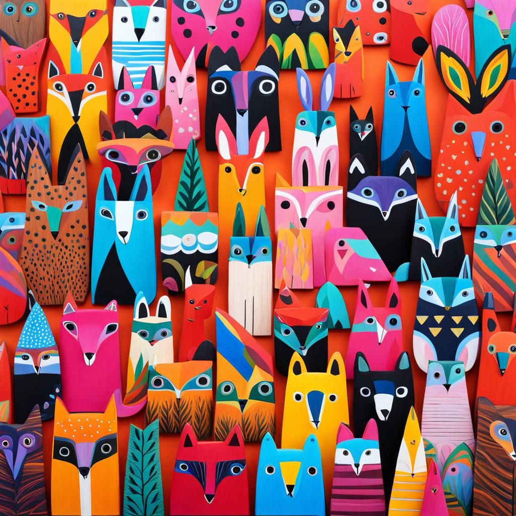 Colorfully Painted Wooden Forest Animals