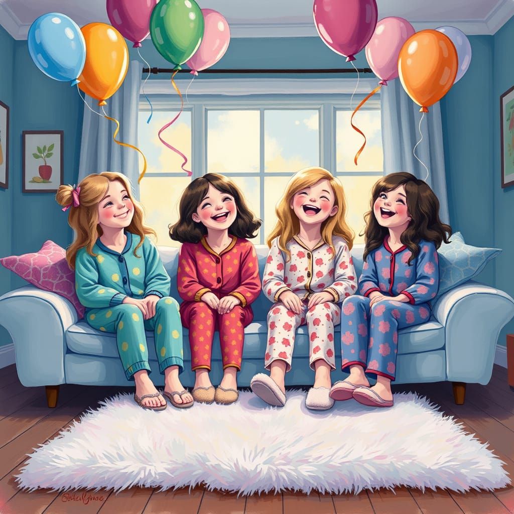 Whimsical Pajama Party Scene with Bold Brushstrokes