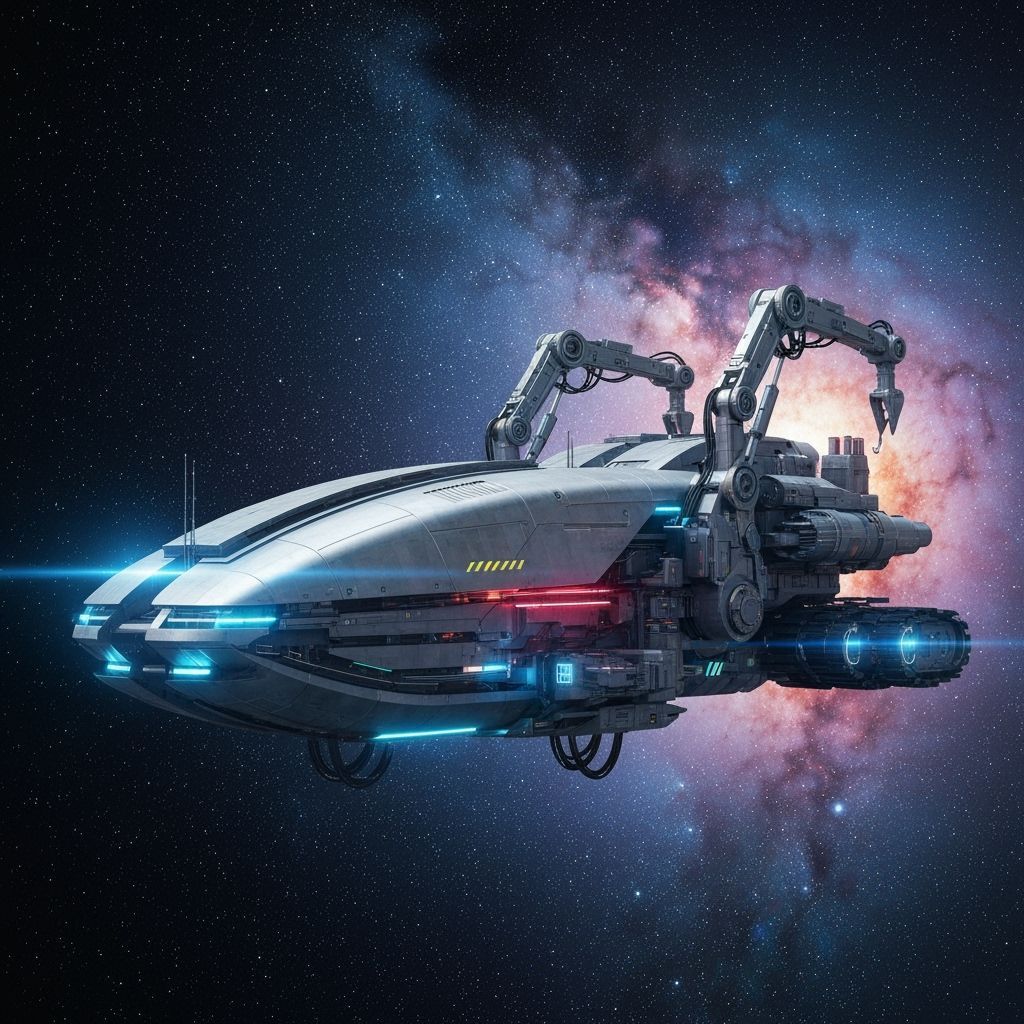 Futuristic Space Construction Vehicle in Sci-Fi Style