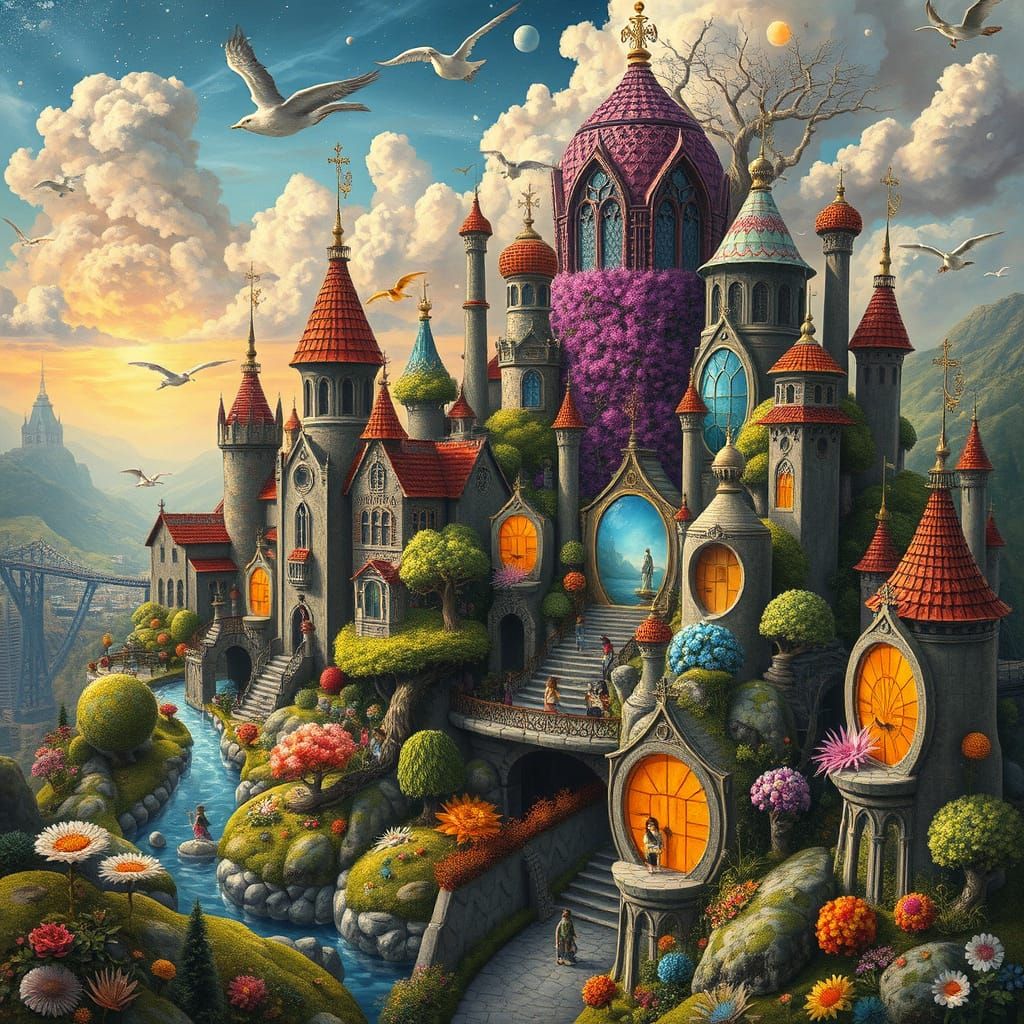 Biophilic Living City in Whimsical Fantasy Art