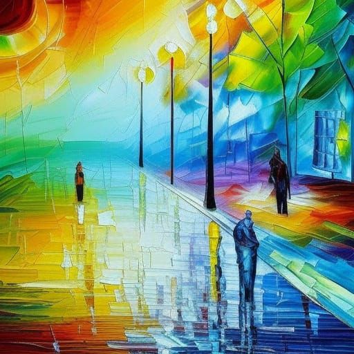 Colorful Impressionist Painting with Thick Textured Paint