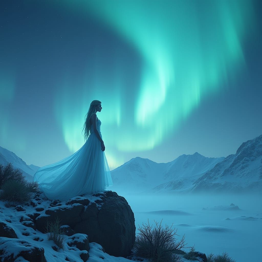 Icy Jynx in Aurora Borealis Landscape