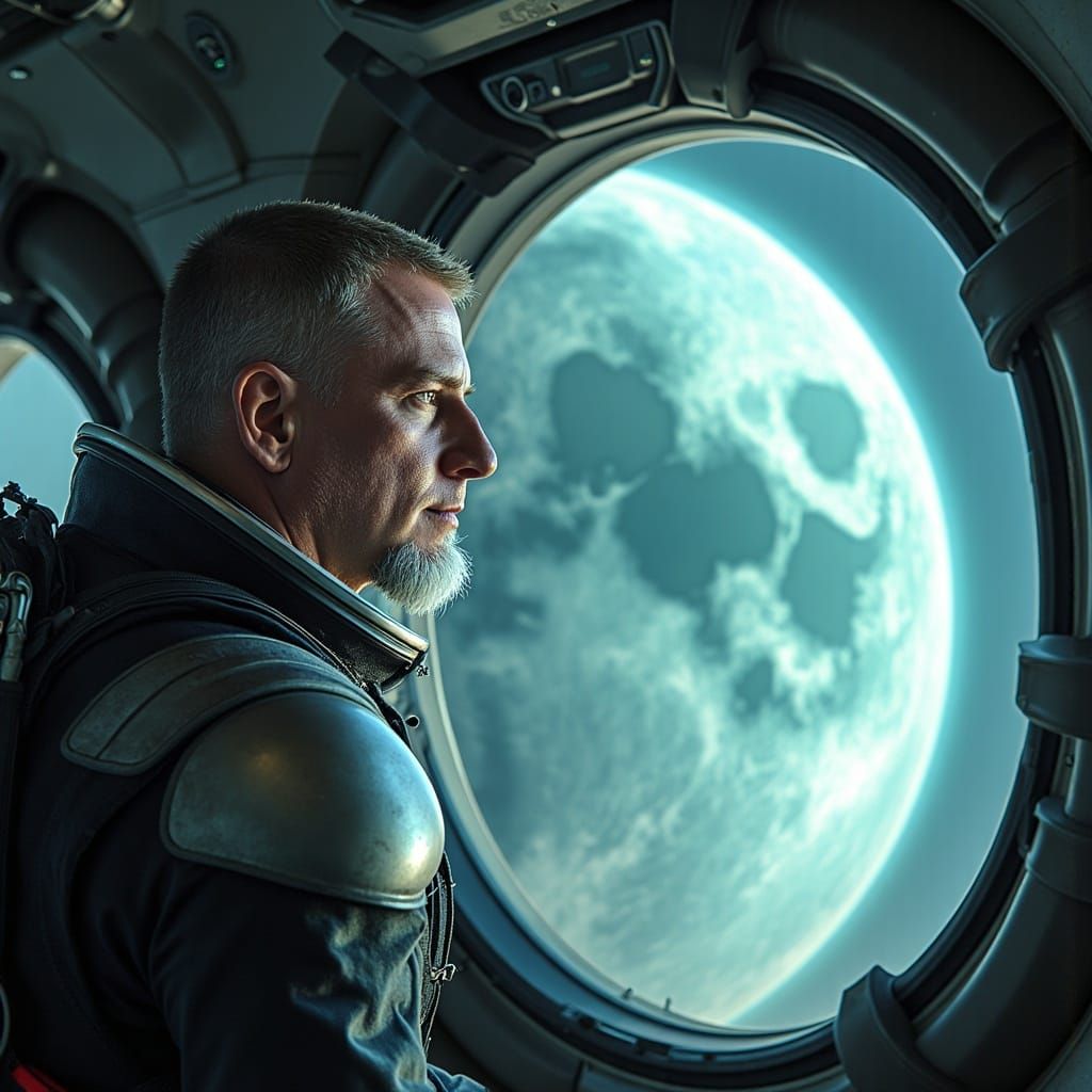 Ethereal Spacesuit Portrait of a 55-Year-Old Man Contemplati...