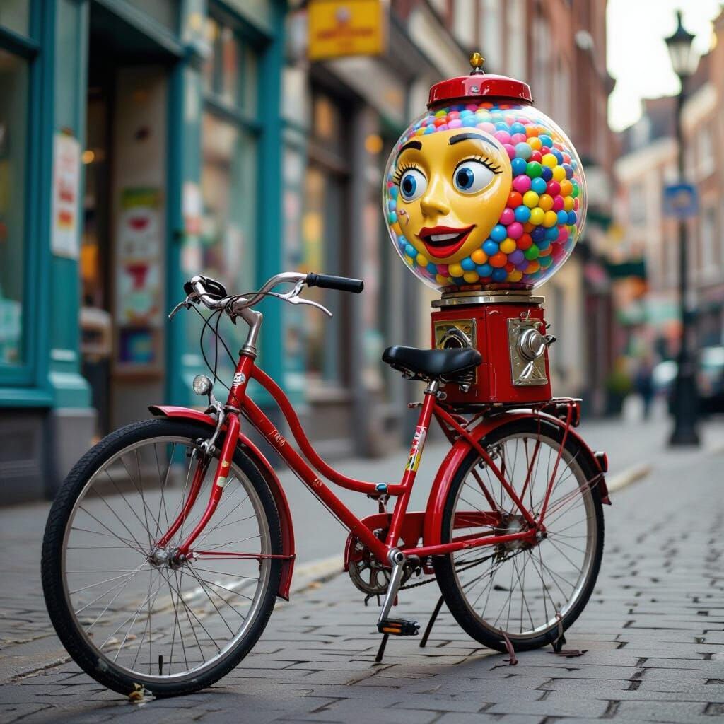 Whimsical Bicycle with Gumball Machine Head and Face