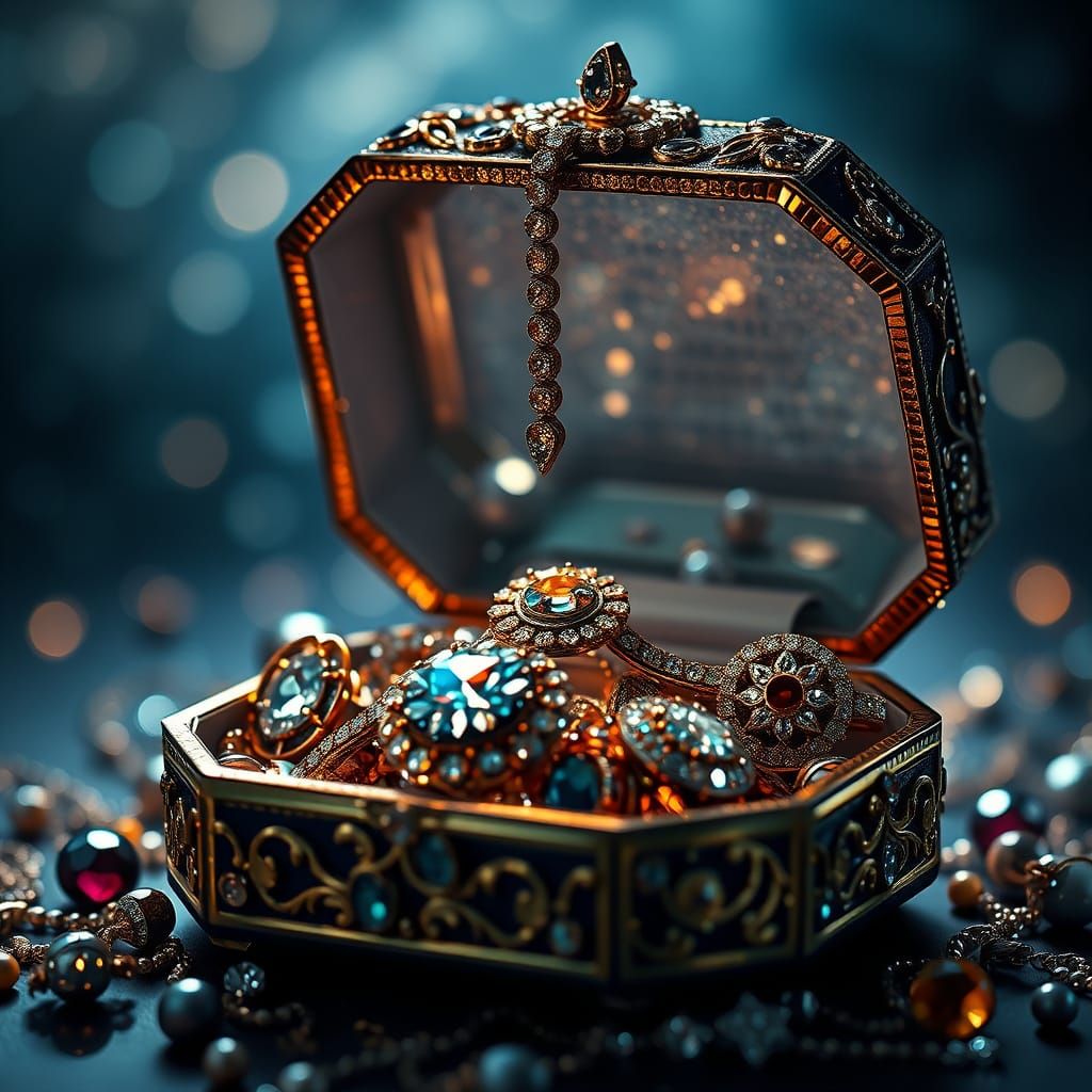 Glittering Jewels Inside a Jewelry Box