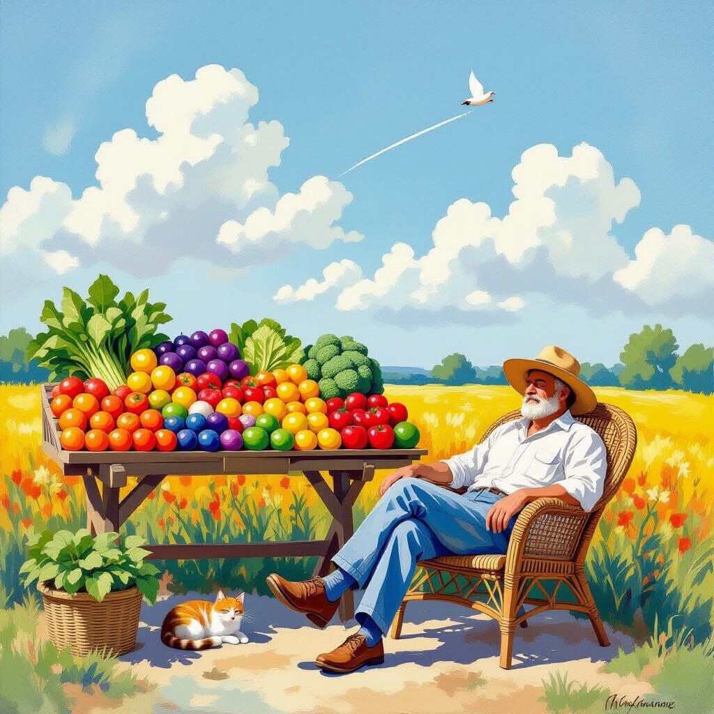 Peaceful Farmer's Stand in Impressionist Style