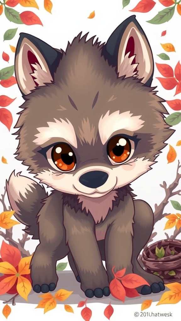 Adorable Werewolf Baby in Chibi Style