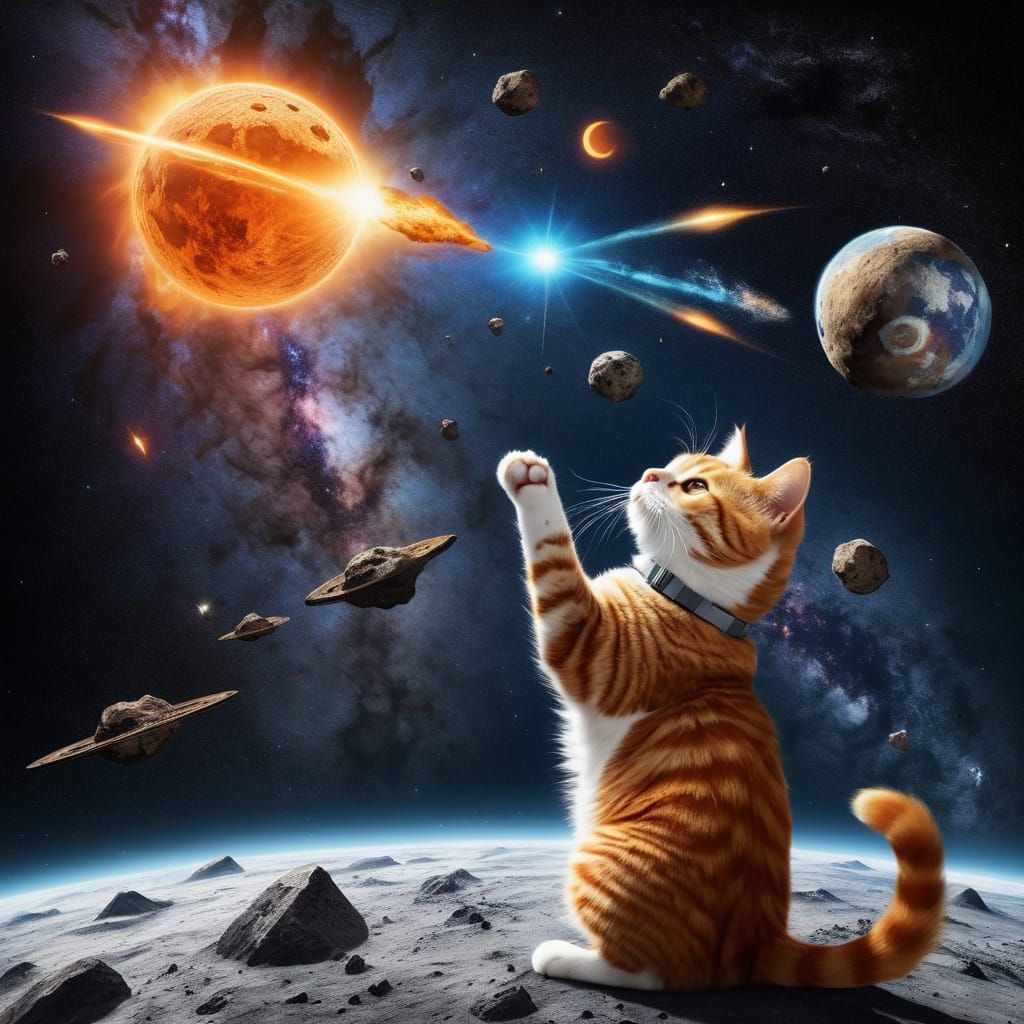 Cosmic Feline Heroism in Space