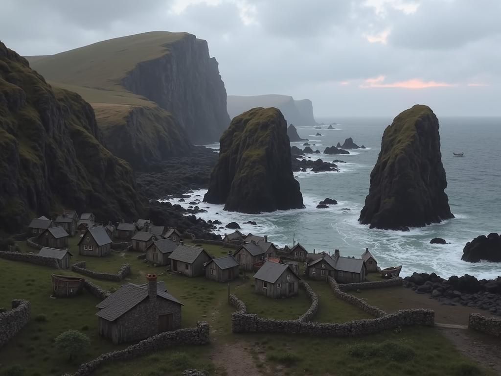 Impressionist Fishing Village at Sunset