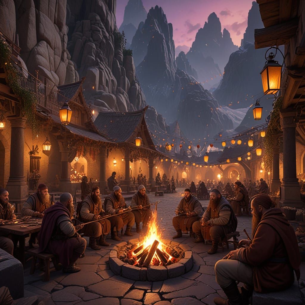 Dwarven Metropolis in Vibrant Festive Splendor