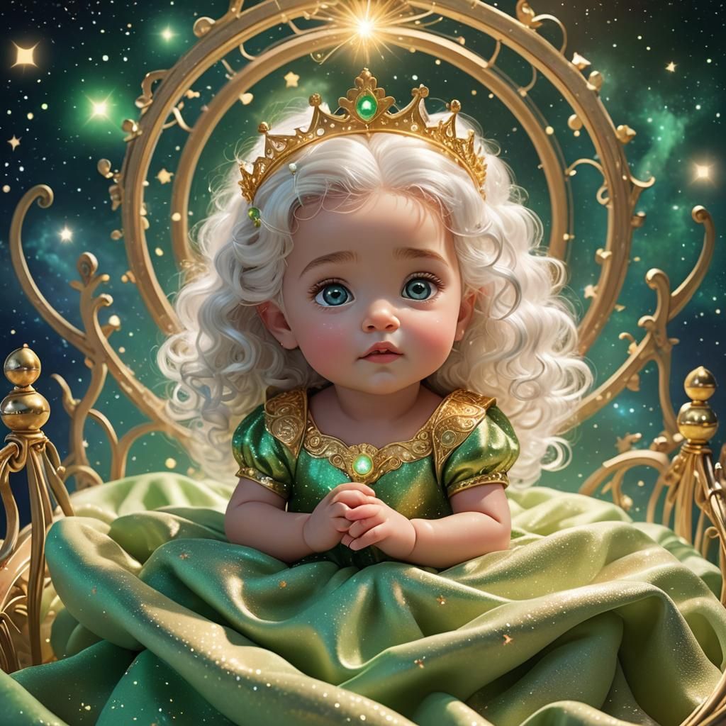 Disney Pixar style 3D adorable infant goddess, wearing royal...