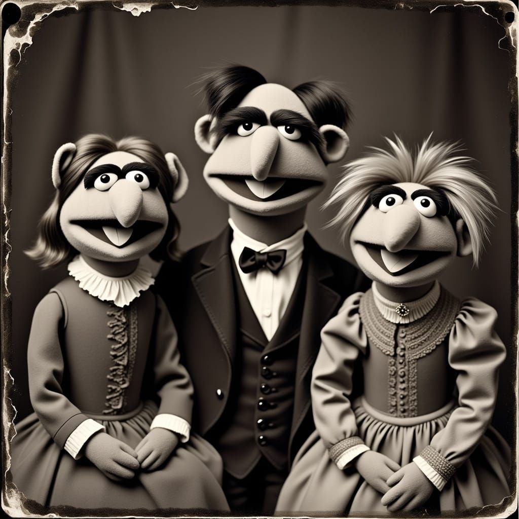 Muppet Family Portrait in Tintype Style