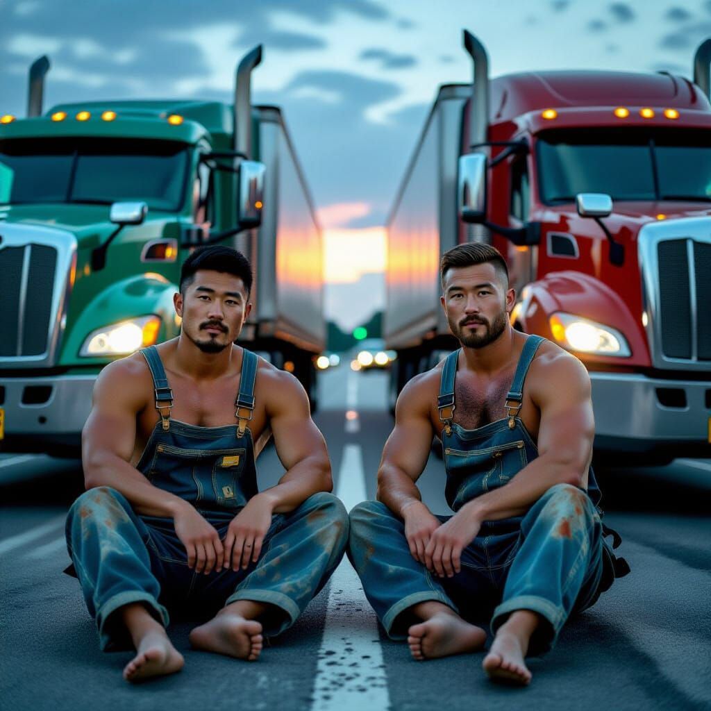 Rugged Truck Drivers Posing in Pre-Raphaelite Style
