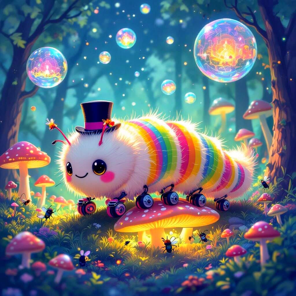 Psychedelic Caterpillar's Dream in Luminous Forest