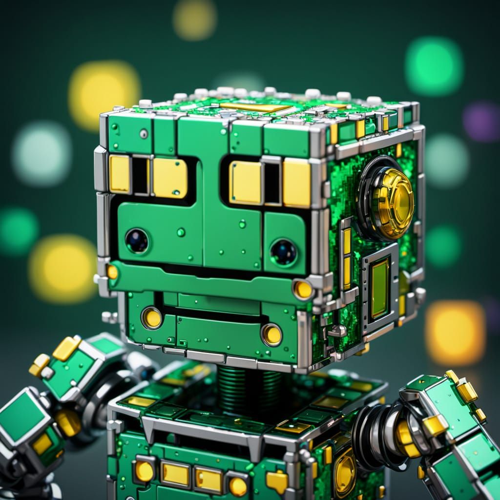 Sci-Fi Android Robot Inside Rubik's Cube