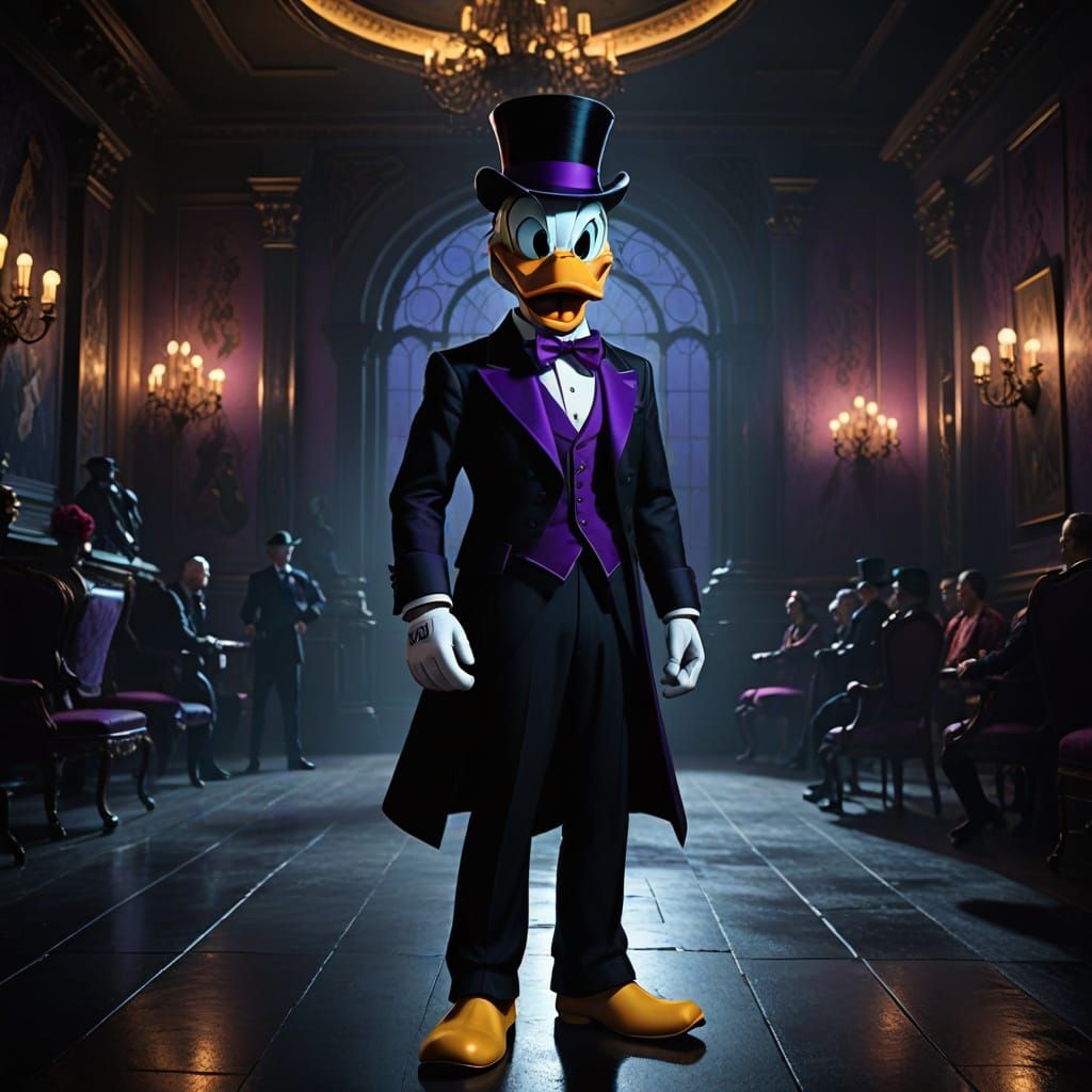 Donald Duck in Elegant Black Tie at the Disney Blackout Ball