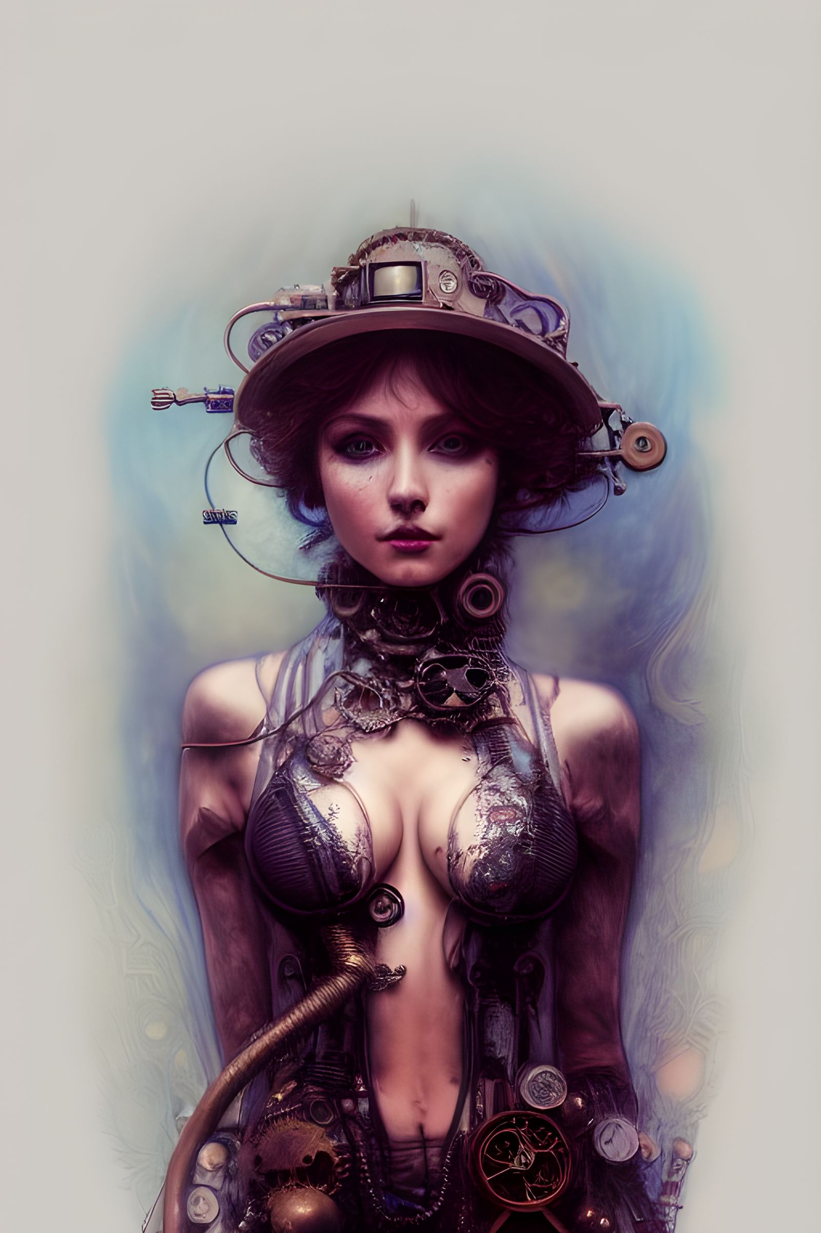 Intricate Steampunk Portrait with Fractal Iridescence