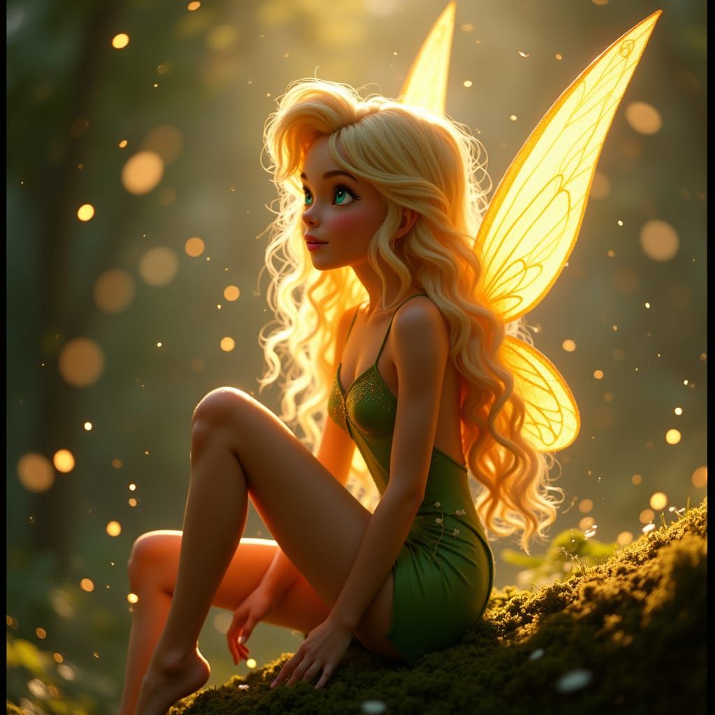 Tinkerbell in Golden Hour Lighting, 35mm Film Style
