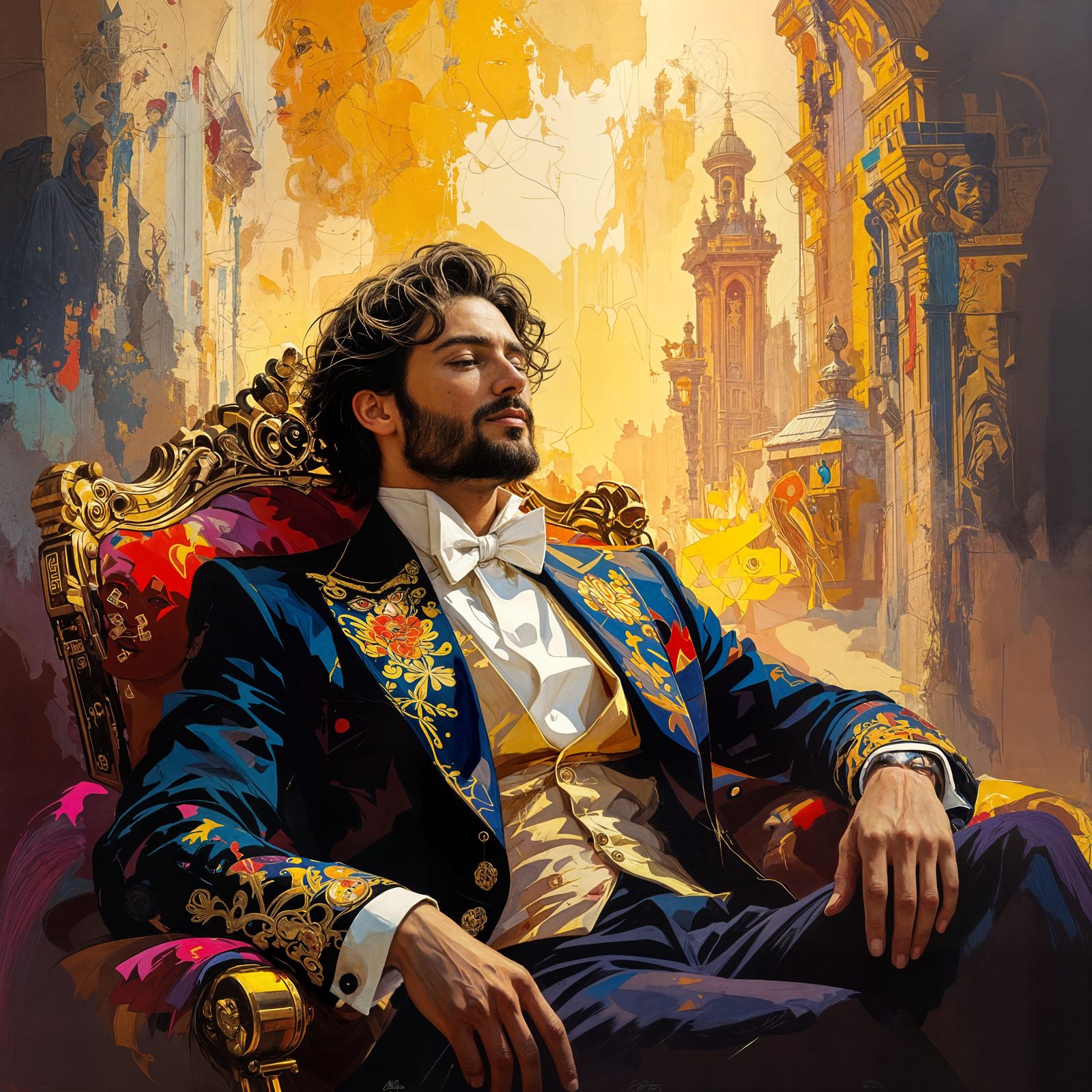 Serene Man in Dreamscape, Abstract Art Style