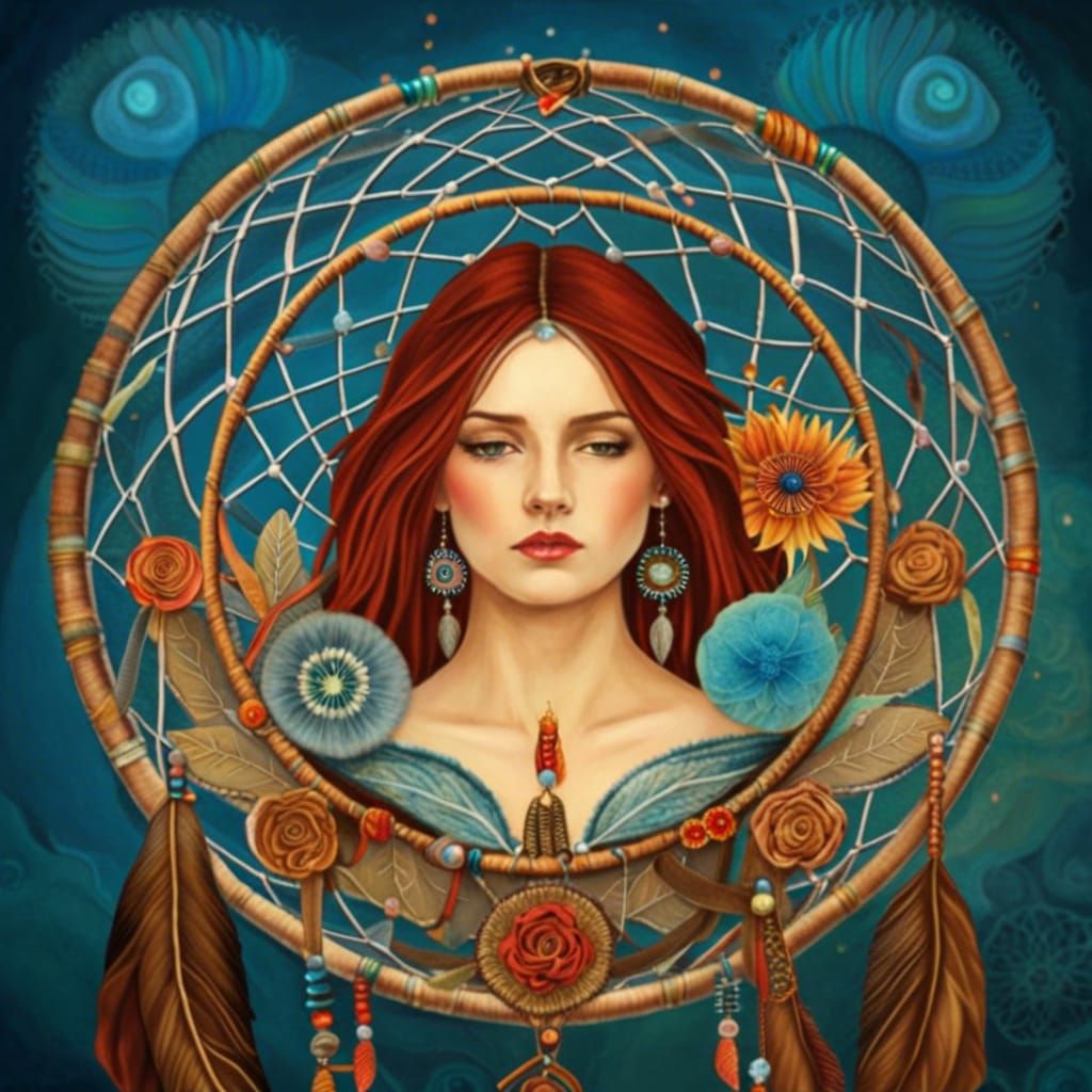 Elegant Bohemian Dreamcatcher in Art Brut Style