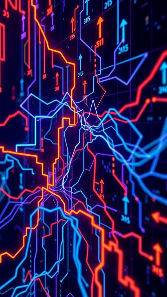 Neon Accents in Dark Blue Trading Chart Artwork in Modern Sc...