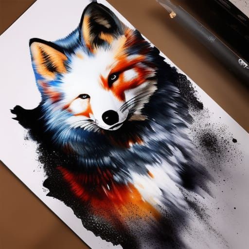 Majestic Ink Fox in Ink Splash Art Style
