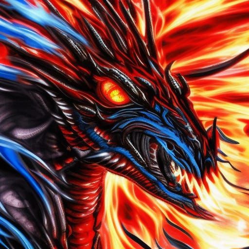 Fire-Breathing Dragon with Red Eyes in Hyperrealism
