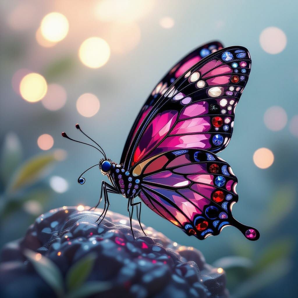 Ruby Crystal Butterfly in Ethereal Light
