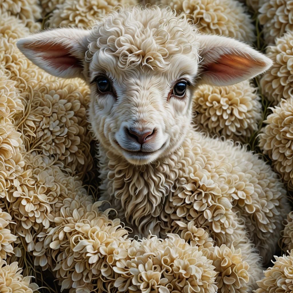 Adorable Fluffy Lamb Portrait in Hyperrealistic Style