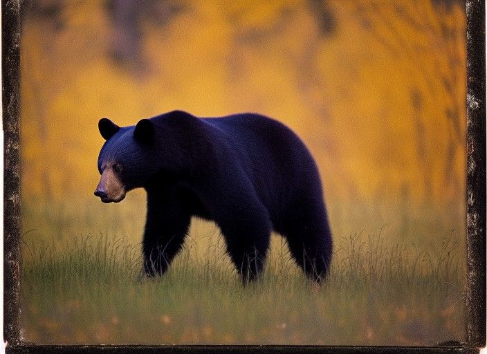 Black Bear in Autumn Meadow with Calotype Lighting