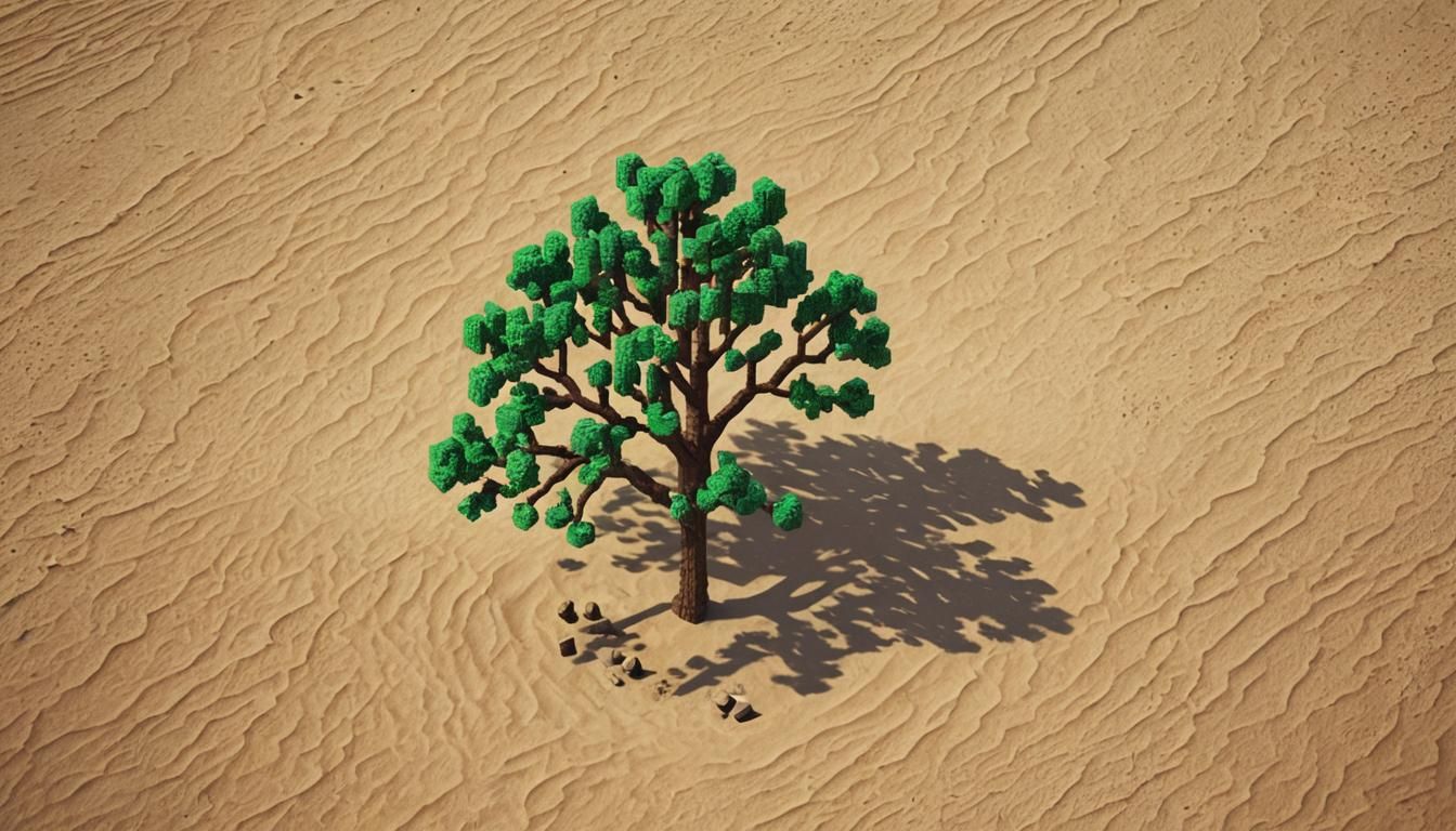 Pixel Art Tree in Desert Landscape