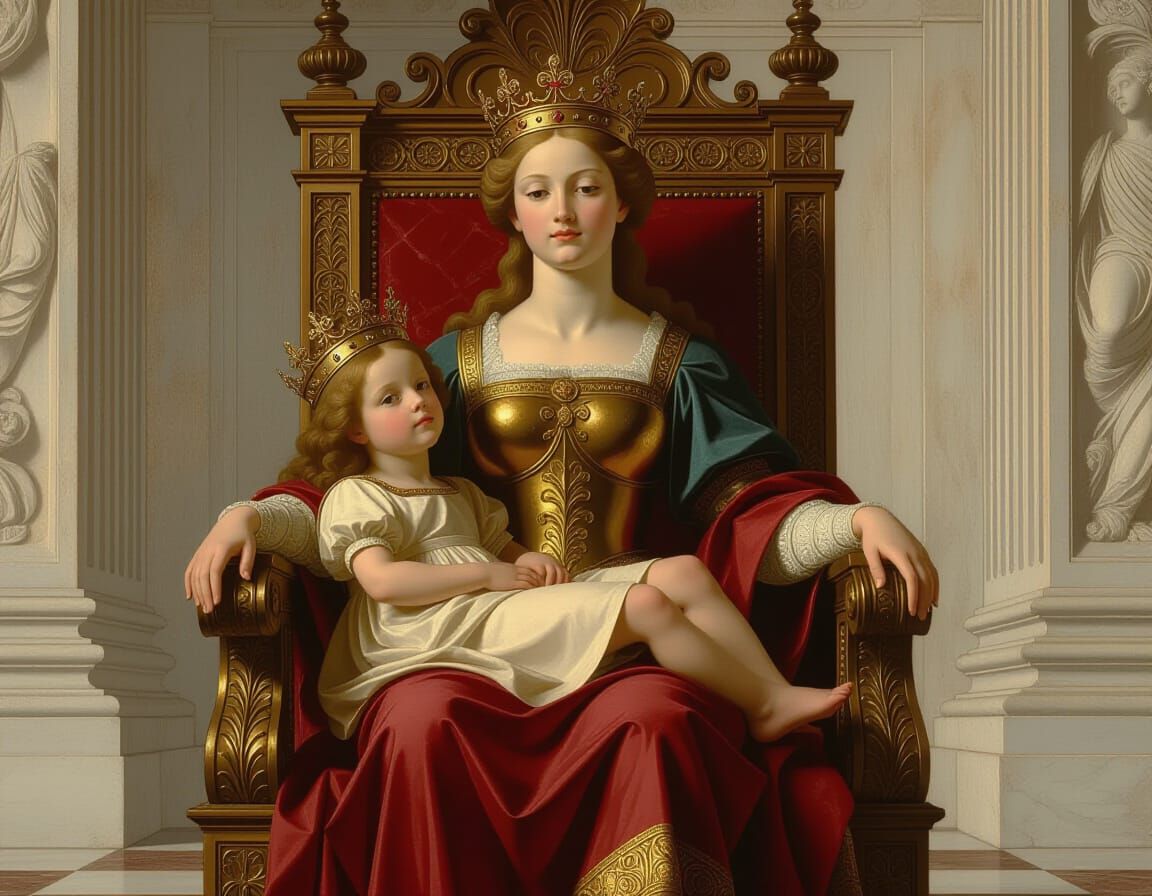 Michelangelo Style Queen and Child on Throne