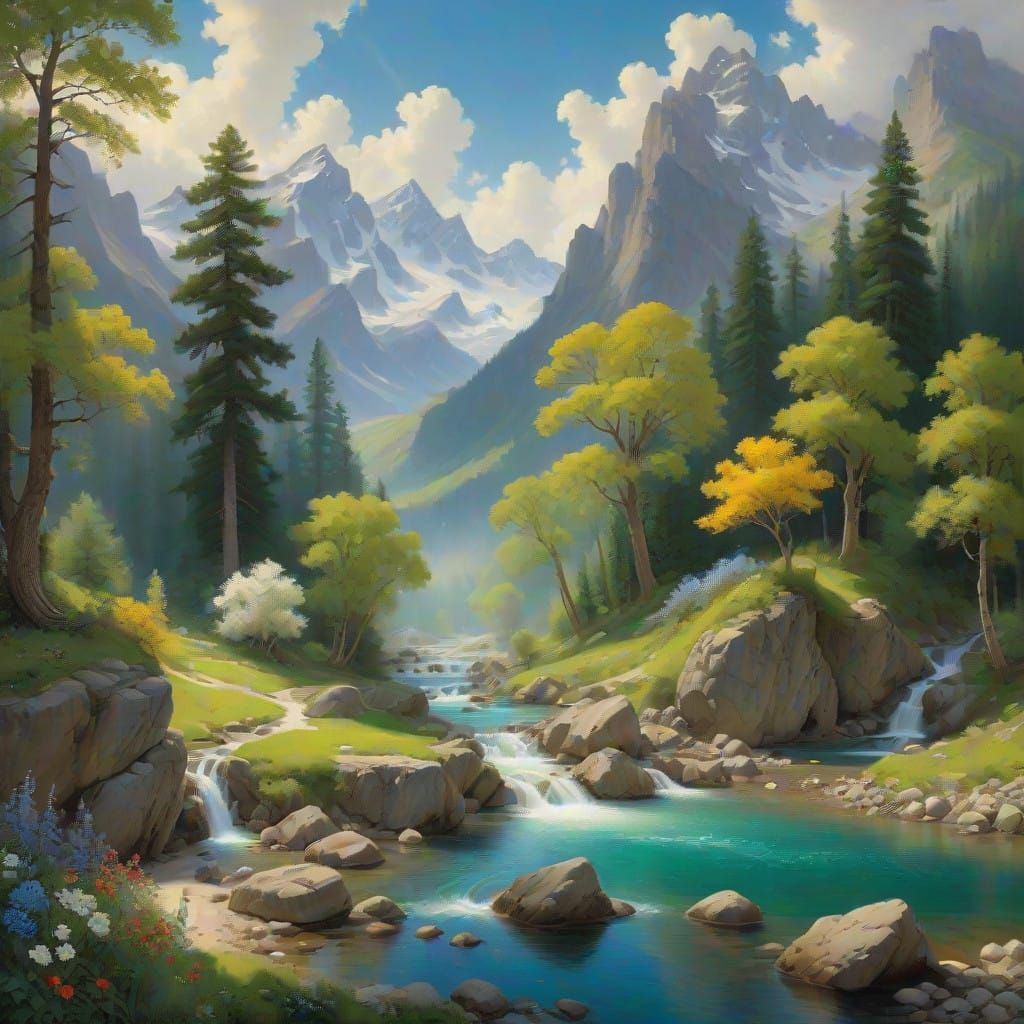 Majestic Mountainside Oasis with Healing River of Light