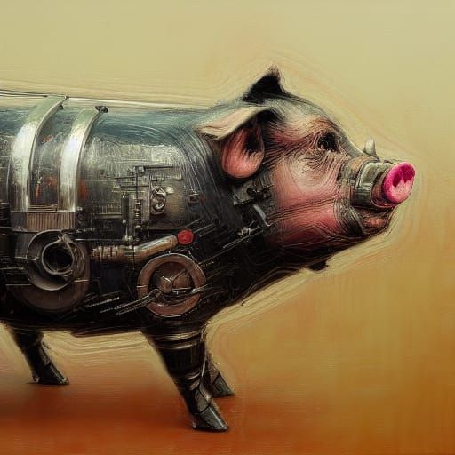 Mechanical Pig: Photorealistic Oil Painting
