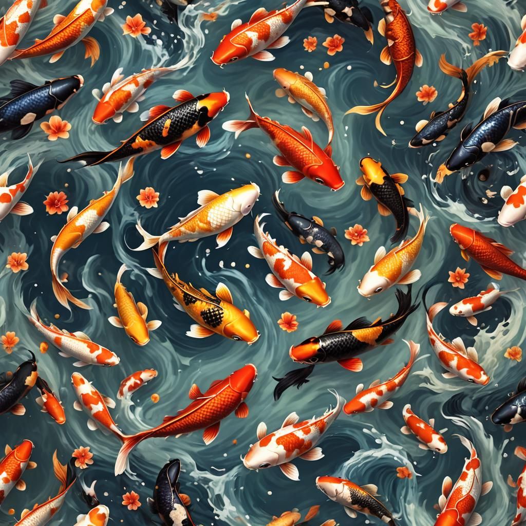 Fiery Koi Fish Yin Yang: Detailed Fantasy Art
