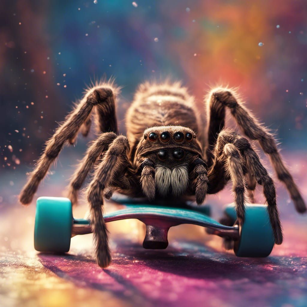 Hyperrealistic Tarantula Skateboarding in Web