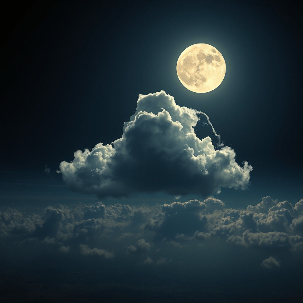 Giraffe and Elephant Clouds in Moonlit Sci-Fi Sky