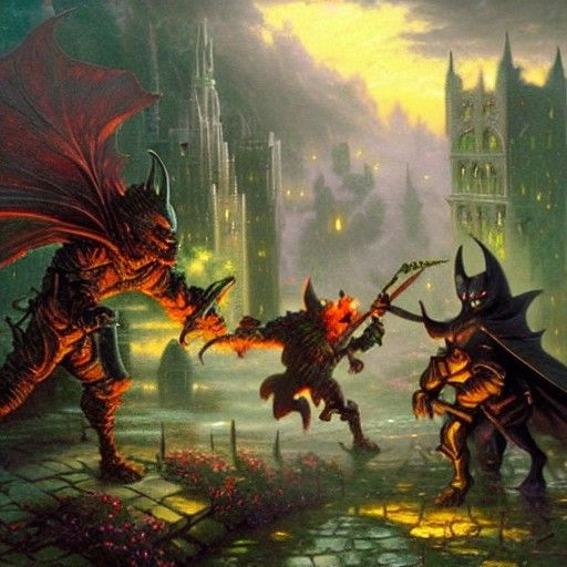 Goblin and Dark Knight Battle in Ethereal Mist