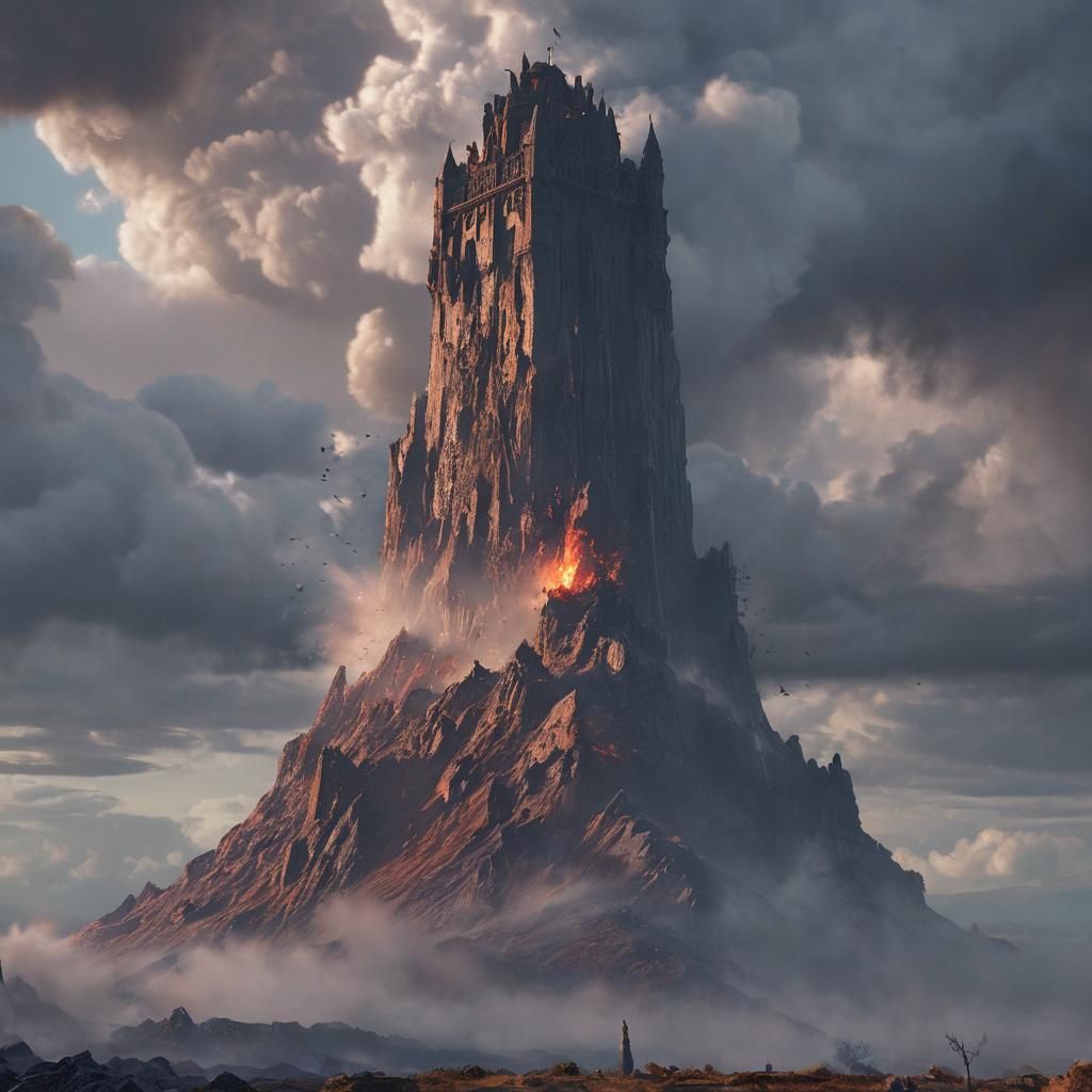 Mystical Tower Reaching Infinite Landscapes: 3D Art