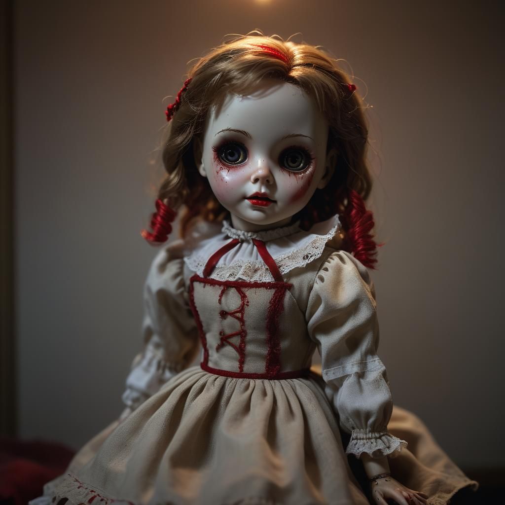Cinematic Haunted Doll in Eerie Playroom