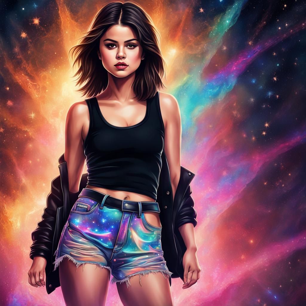 Selena Gomez in Holographic Cosmic Illustration
