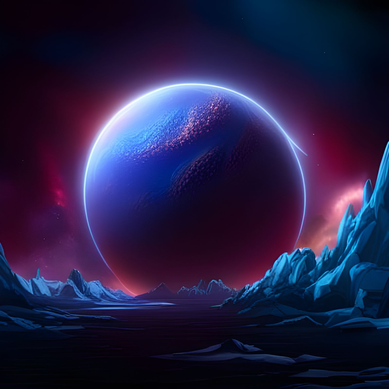 Glowing Neon Planet in Outer Space Digital Art
